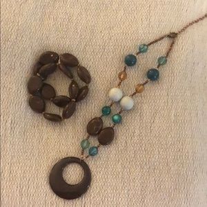Brown and aqua necklace and bracelets